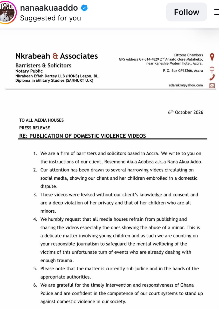 The videos were leaked without my consent - Actress Nana Akua Addo reacts to viral domestic v!olence videos, says police have commenced investigation into the ass@ult